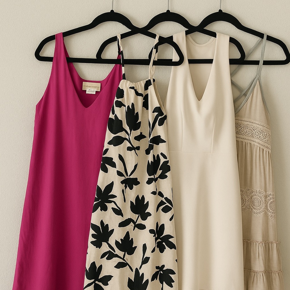 Dress Bundle 4 Dresses Silk, Linen Blend, Crochet…Boho and elevated